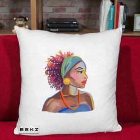 Perna Decorativa Portret Femeie Urbana Acuarela, 40x40 cm, Alb Pufos, Husa Detasabila, Perna Inclusa, BEKZ®