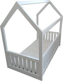 Pat tip casuta pentru copii NOVOKIDS™ Lovely Little House, 160x80 CM, Set cu Saltea din Spuma MATSEN® 10 CM Inclusa, Pal 18 mm, Margini anti-lovire,