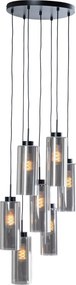 Lampă suspendată Art Deco neagră cu sticlă fumurie cu 7 lumini - Laura