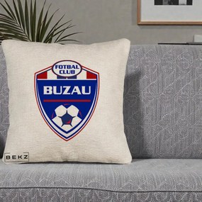 Perna Personalizata FC Buzau Fotbal, 40x40 cm, Bej Canapea, Husa Detasabila, Perna Inclusa, BEKZ®
