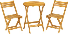 Outsunny Set bistro pliant 3 piese din lemn de acacia cu masă rotundă și 2 scaune, fără asamblare, 60x60x75cm, Natural | Aosom Romania