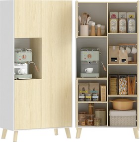 HOMCOM Dulap de bucătărie 170 cm, dulap modern cu compartiment deschis, polițe reglabile, aspect lemn natural | Aosom Romania