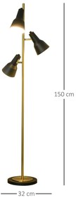 Lampa de podea de 150 cm cu 3 abajururi reglabile, baza rotunda, metal, bronz, 32x32x150 cm HOMCOM | Aosom RO