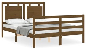 3194024 vidaXL Cadru de pat cu tăblie, dublu mic, maro miere, lemn masiv