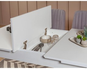 Masă de sufragerie extensibilă cu 2 scaune și 2 bănci Vlasta (alb + gri). 1073085