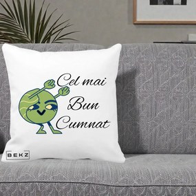 Cadou pentru Cumnat - Perna Personalizata Cel mai Bun Cumnat cu Personaj Funny Verde, 40x40 cm, Alba Mata, Husa Detasabila, Perna Inclusa, BEKZ®
