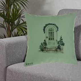 Perna Decorativa Usa de Iarna Watercolor, 40x40 cm, Verde, Husa Detasabila, Perna Inclusa, BEKZ®