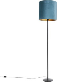 Lampă de podea cu abajur din catifea neagră albastru cu auriu 40 cm - Simplo