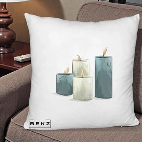Perna Decorativa Lumanari Hygge Alb-Verde, 40x40 cm, Alb Pufos, Husa Detasabila, Perna Inclusa, BEKZ®