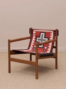 Fotoliu lounge kilim din lână și bumbac cu structură din lemn de acacia, „Frontierra”