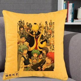 Perna Personalizata Assassination Classroom Grup Complet Anime, 40x40 cm, Galben, Husa Detasabila, Perna Inclusa, BEKZ®
