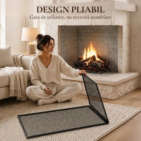 HOMCOM Parascântei Pliabil pentru Șemineu, 2 Panouri, din Metal Vopsit, Gata de Utilizare, 140 x 1 x 50 cm, Negru | Aosom Romania