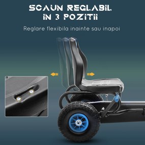 HOMCOM Go kart cu pedale pentru copii, Go kart de curse cu scaun reglabil, cauciucuri gonflabile, amortizor | Aosom Romania