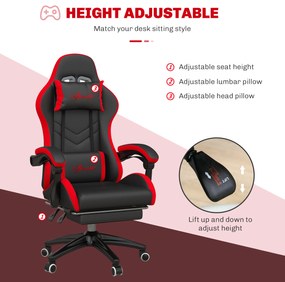 Vinsetto Scaun Gaming cu Înălțime Reglabilă, Scaun Gaming Ergonomic cu Spătar Rabatabil, 65x65x121-129 cm, Negru | Aosom Romania