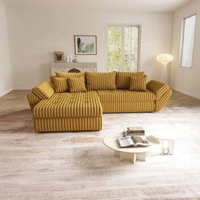 Colțar extensibil dumonde cu ladă de depozitare si sezut confortabil din spuma high-density, Loana Ambience Mustar 270x185 cm