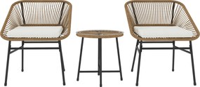 Outsunny Set Bistro din 3 Piese cu Măsuță de Cafea cu Blat de Sticlă și 2 Scaune, Φ45x46 cm, Natural | Aosom Romania