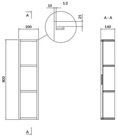 Dulap baie suspendat Cersanit Larga, 2 polite, 20 cm, gri, montat Gri, 200 mm