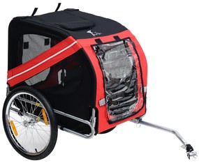 PawHut Remorcă bicicletă pentru câini, 8 reflectoare, drapel, bară tractare, oțel și poliester, 30 kg, 130x73x90 cm, roșu | Aosom Romania