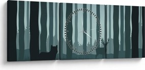 Tablou - Cerb cu lup pe stânci (cu ceas) (90x30 cm)