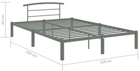 Cadru de pat, gri, 140 x 200 cm, metal Gri, 140 x 200 cm