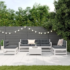 3250733 vidaXL Set mobilier de grădină cu perne, 6 piese, alb, lemn masiv pin