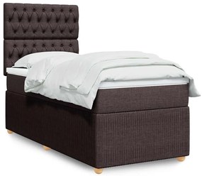 vidaXL Pat box spring cu saltea, maro închis, 90x200 cm, textil