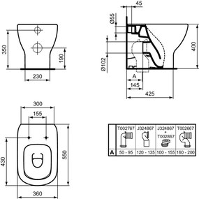 Vas wc stativ Ideal Standard Tesi AquaBlade alb lucios back to wall cu capac inclus