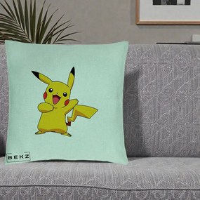 Perna Personalizata Pikachu Fericit, 40x40 cm, Verde Menta, Husa Detasabila, Perna Inclusa, BEKZ®