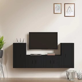 3188551 vidaXL Set dulap TV, 4 piese, negru, lemn prelucrat