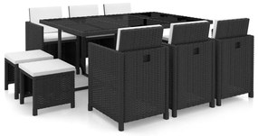vidaXL Set mobilier de exterior cu perne, 11 piese, negru, poliratan