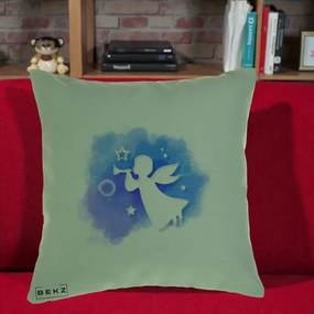 Perna Decorativa Inger cu Trompeta Albastru, 40x40 cm, Verde, Husa Detasabila, Perna Inclusa, BEKZ®