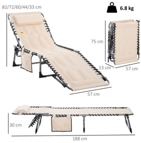 Outsunny Şezlong, Şezlong de grădină pliabil, șezlong cu pernă, spătar reglabil în 5 trepte, Material Oxford, 188 x 57 x 30 cm, Bej | Aosom Romania
