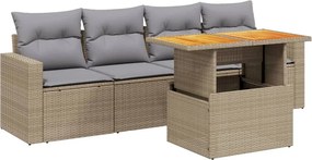 vidaXL Set canapele de grădină cu perne, 5 piese, bej, poliratan