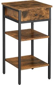 Masuta Inalta Cu Sertar Si 2 Rafturi De Depozitare, Maro Rustic Si Negru, 35 Cm