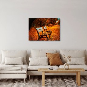 Tablou pe sticlă cu banca toamna (70x50 cm)