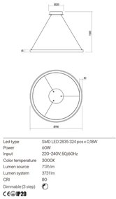 Lustră LED dimabilă pe cablu Redo 01-2676 ICONIC LED/60W/230V d. 78 cm auriu