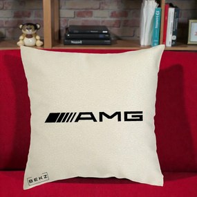 Perna Personalizata cu emblema Mercedes-AMG, 40x40 cm, Ecru, Husa Detasabila, Perna Inclusa, BEKZ®