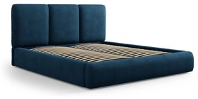 Pat matrimonial albastru închis tapițat cu spațiu de depozitare și somieră 180x200 cm Brody – Mazzini Beds