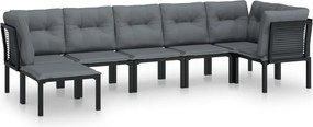 vidaXL Set mobilier de grădină, 7 piese, negru și gri, poliratan