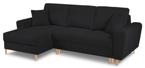 Colțar negru extensibil, cu spațiu de depozitare cu tapițerie din țesătură bouclé (cu colț pe partea stângă, cu șezlong) Kyoto – Cosmopolitan Design