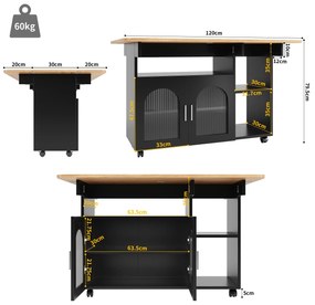 Insulă de bucătărie modernă, Negru+Culoare naturală | Aosom Romania