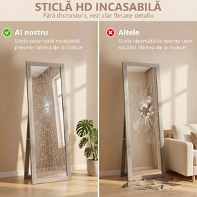 HOMCOM Oglindă Autoportantă Modernă, 37x157 cm, Oglindă de Perete și de Podea în Mărime Naturală cu Ramă din Lemn și Suport, pentru Dormitor, Living și Hol, Gri | Aosom Romania