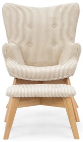 Fotoliu cu taburet bej cu tapițerie din catifea reiată Niko – Ropez