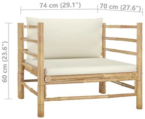 Canapea de gradina cu perne alb crem, bambus 1, Alb, fotoliu