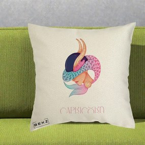 Perna Personalizata Zodiac Capricorn Cowgirl, 40x40 cm, Ecru, Husa Detasabila, Perna Inclusa, BEKZ®