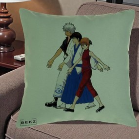 Perna Personalizata Gintama Trio Gintoki Shinpachi Kagura, 40x40 cm, Verde, Husa Detasabila, Perna Inclusa, BEKZ®