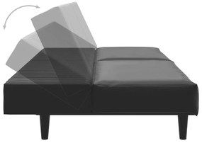 Canapea extensibila 2 locuri si taburet, negru, piele ecologica Negru, Cu scaunel pentru picioare