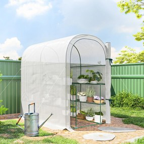 Outsunny Seră de Grădină cu Rafturi și Ușă Rulabilă, Seră pentru Grădină cu Cadru din Oțel, Acoperiș din PE Anti-UV, pentru Legume, Flori și Plante, 123x187x189 cm, Alb | Aosom Romania