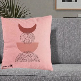 Perna Decorativa Boho Luna Plina si Forme Punctate, 40x40 cm, Roz, Husa Detasabila, Perna Inclusa, BEKZ®