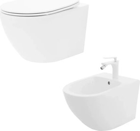 Pachet vas wc cu capac slim softclose si bideu suspendat alb Rune Ivaldi